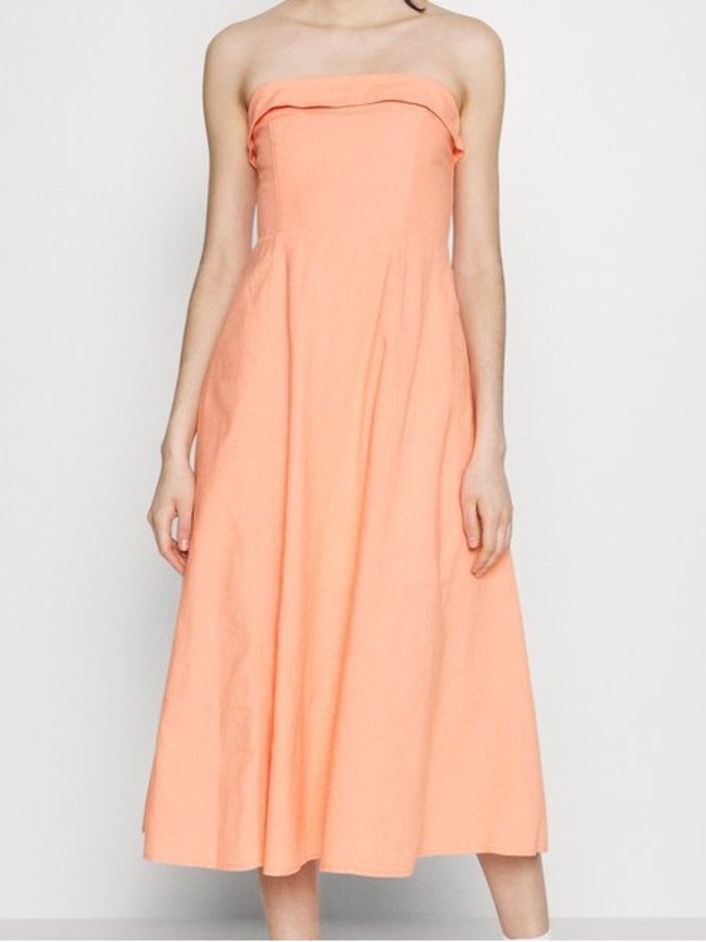 Abercrombie & Fitch Strapless Midi Dress in Coral Peach